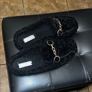 Black Slippers with Gold Chain